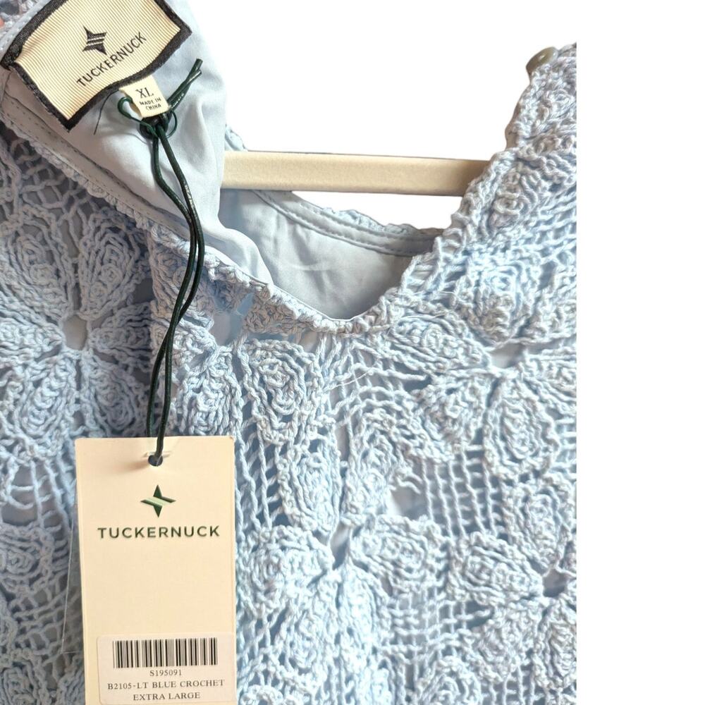 Tuckernuck Belclaire Light Blue Crochet Lace Shift Dress Short Sleeve XL NWT - Picture 4 of 6